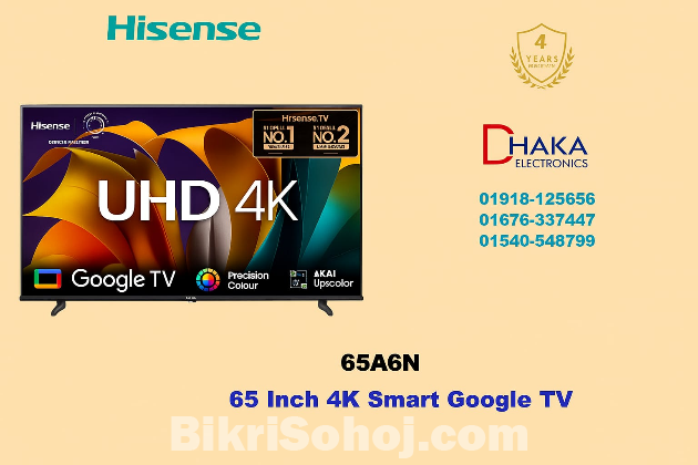 Hisense 65 inch 65A6N 4K Smart Google TV Official