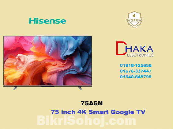 Hisense 75 inch 75A6N 4K Smart Google TV Official