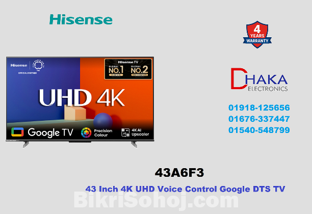 Hisense 43 inch 43A6F3 UHD 4K Google DTS TV