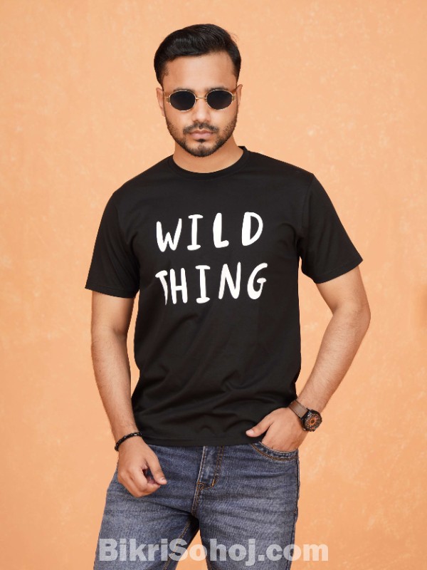 ZETEE's Black Printed Premium Cotton Round Neck T-Shirt bd