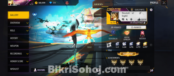 Free fire 73 level I'd